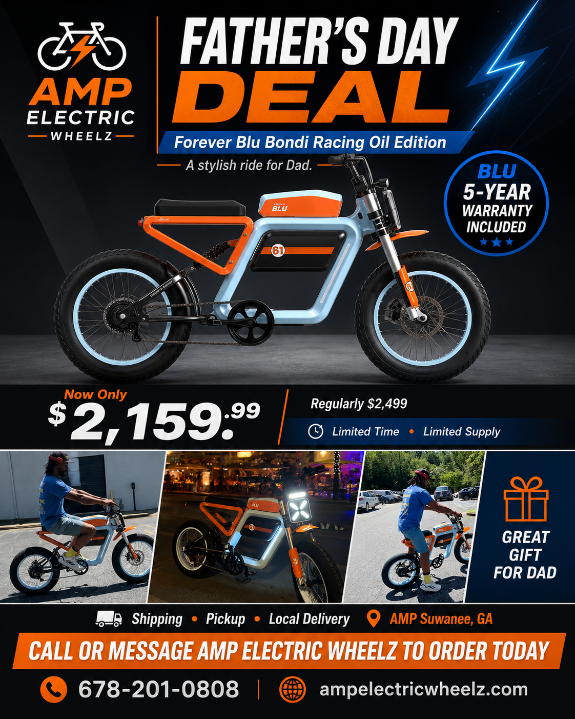Forever BLU Bondi eBike — Racing Oil Edition | Available at AMP Electric Wheelz